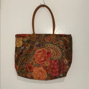 Large Multicolor Floral Boho Tote Bag with Zipper